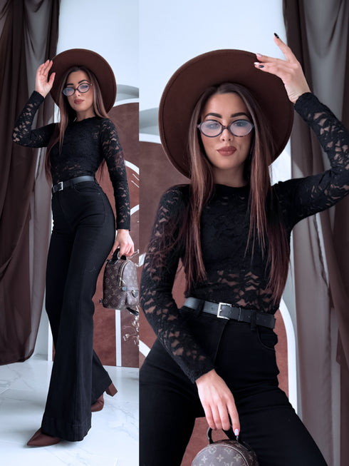 "SERENITY" mežģīņu tops HS10035 - MELNS